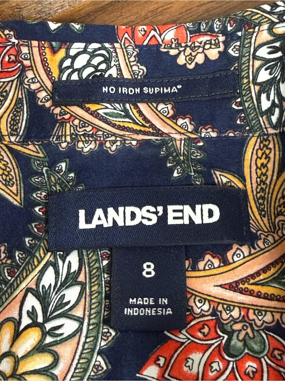Lands End Navy Paisley Button Down Shirt Womens Size 8 Long Sleeve Top - Picture 7 of 8